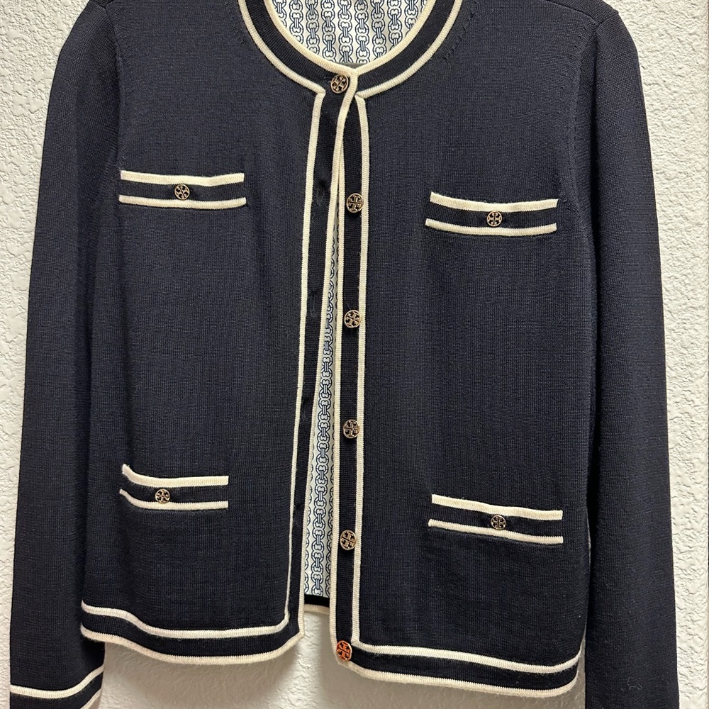 Tory Burch Kendra Cardigan (Navy & Cream)